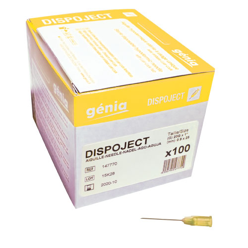 100 x Aiguilles DISPOJECT à usage unique 25mm X 0.9 20Gx1 
