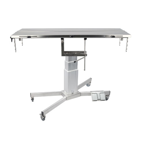 Table chirurgie pied X plateau en V, 4 roues, colonne électrique (Proclive – déclive manuelle)