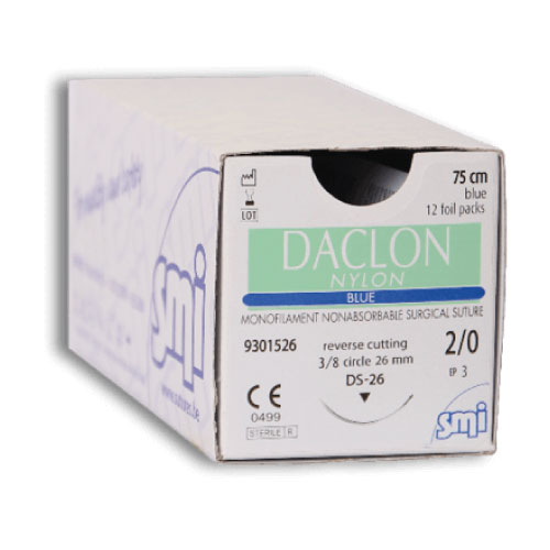 12 x DACLON NYLON DS19 - EP2- USP 3/0 - Bleu - 45 cm