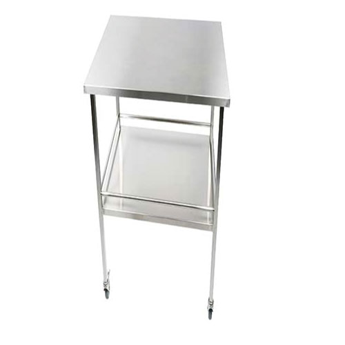 Guéridon inox sur 4 roues + 2 tablettes