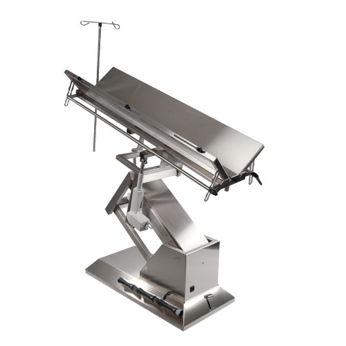 Table chirurgie ELITE plateaux inclinables en V 1400x530 4 roues + porte serum (Proclive - déclive électrique) inclinaison 3e sens