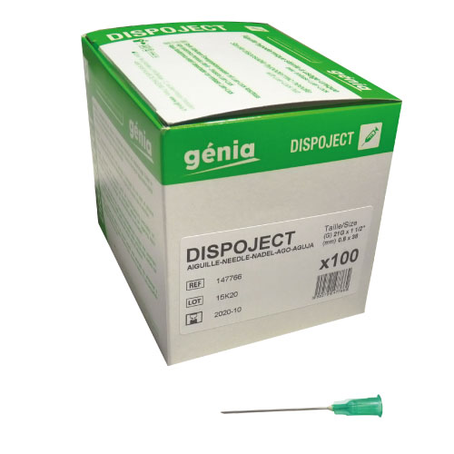 [147766] 100 x DISPOJECT Aiguilles vert 38mm x 0.8 21Gx1 1/2" 