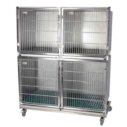 [CI003000] Ensemble de 3 cages en acier inoxydable à roulettes avec caillebotis et tiroirs sur châssis (1C + 2B)