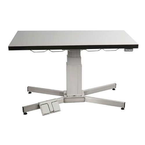 [TA600100] Table de consultation pied X avec colonne électrique et plateau plat inox 125 x 60 cm